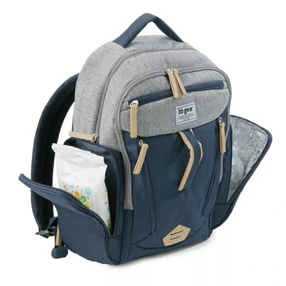 🌺 BB GEAR Navy Blue and Gray Diaper Bag Backpack - Picture 3 of 16
